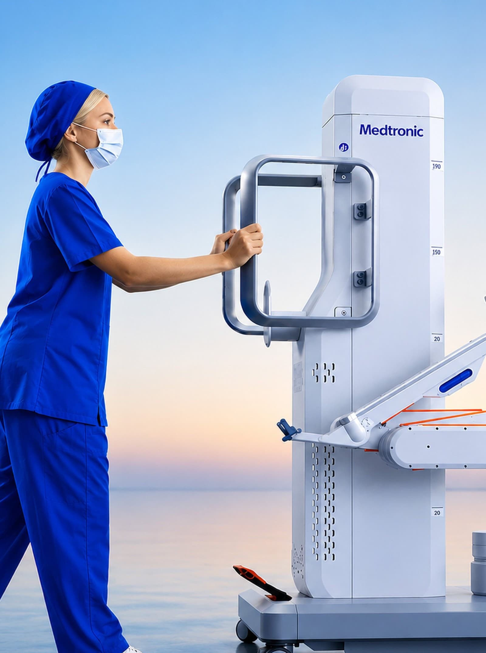 Nurse operating a Medtronic imaging system