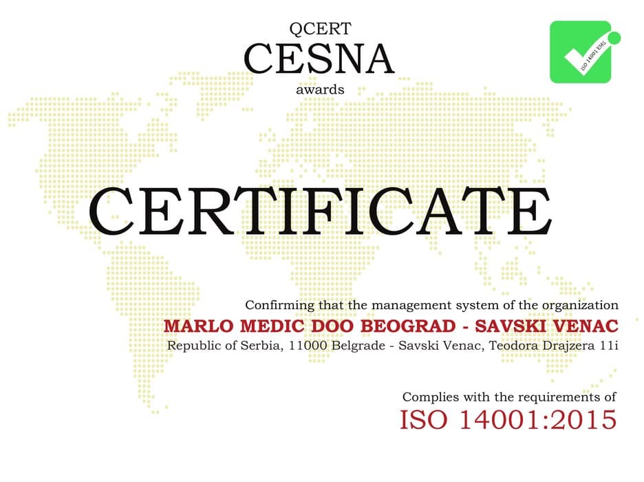 ISO 14001:2015 certificate